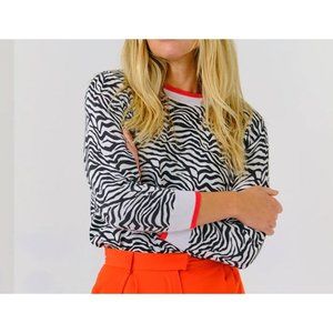Edinburgh Knitwear Zebra Print Crewneck Cotton Sweater S NWT